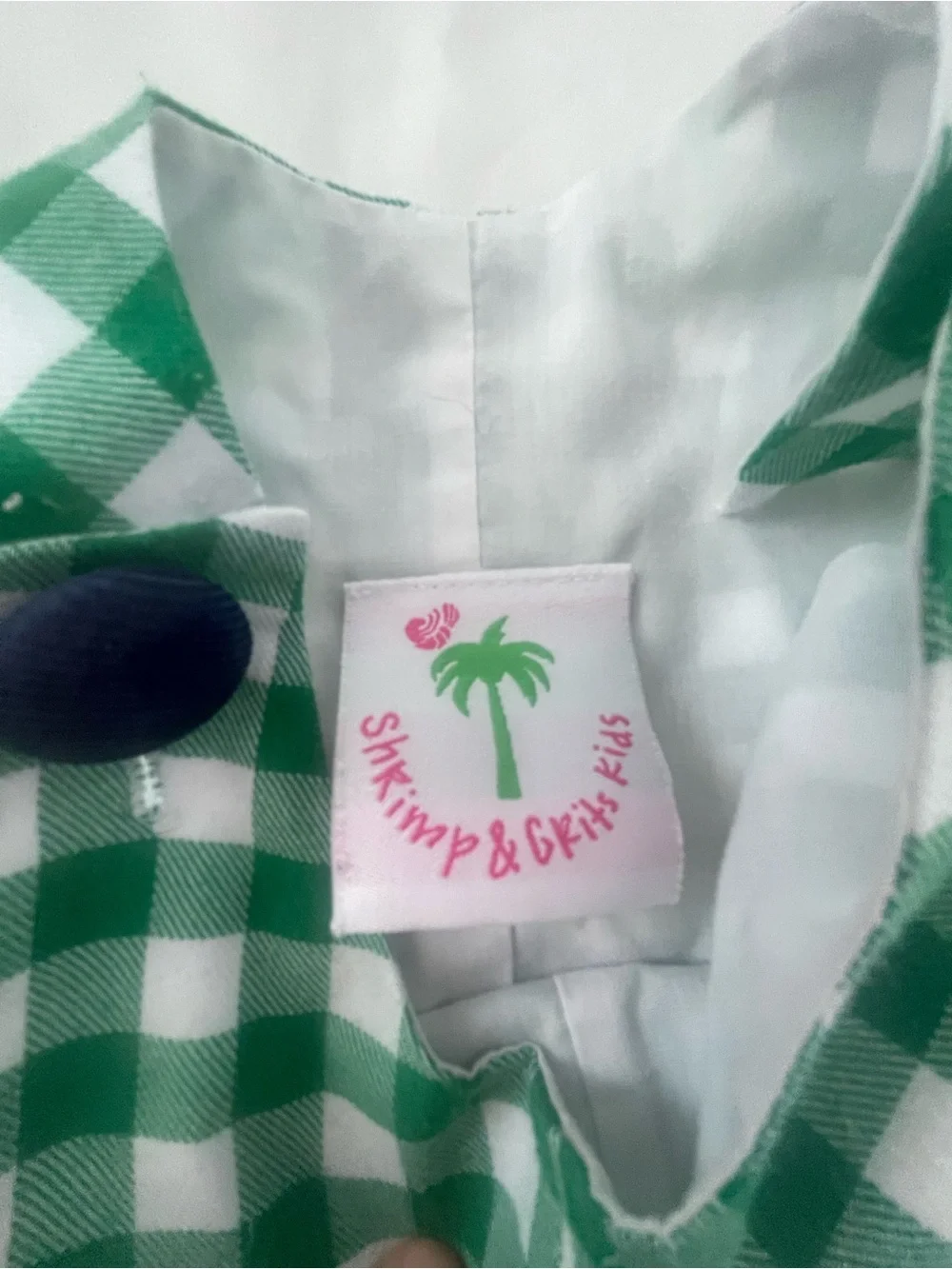 Green Gingham Kids Overalls with Button Straps 6 months